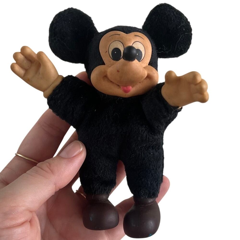 Vintage Mickey Mouse Plush Doll Molded Vinyl Face Waving Pose